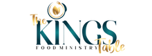 Logo of The KINGs Food Ministry Table with a gold and teal design on a white background